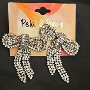 Petal & Poppy Silver Diamond Gem Pierced Bow Dangling Earrings Formal  Costume